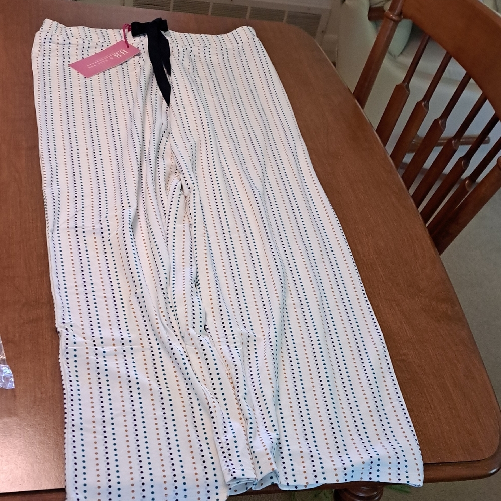 Hale Bob White Pants with Navy and Tan Dots Xs